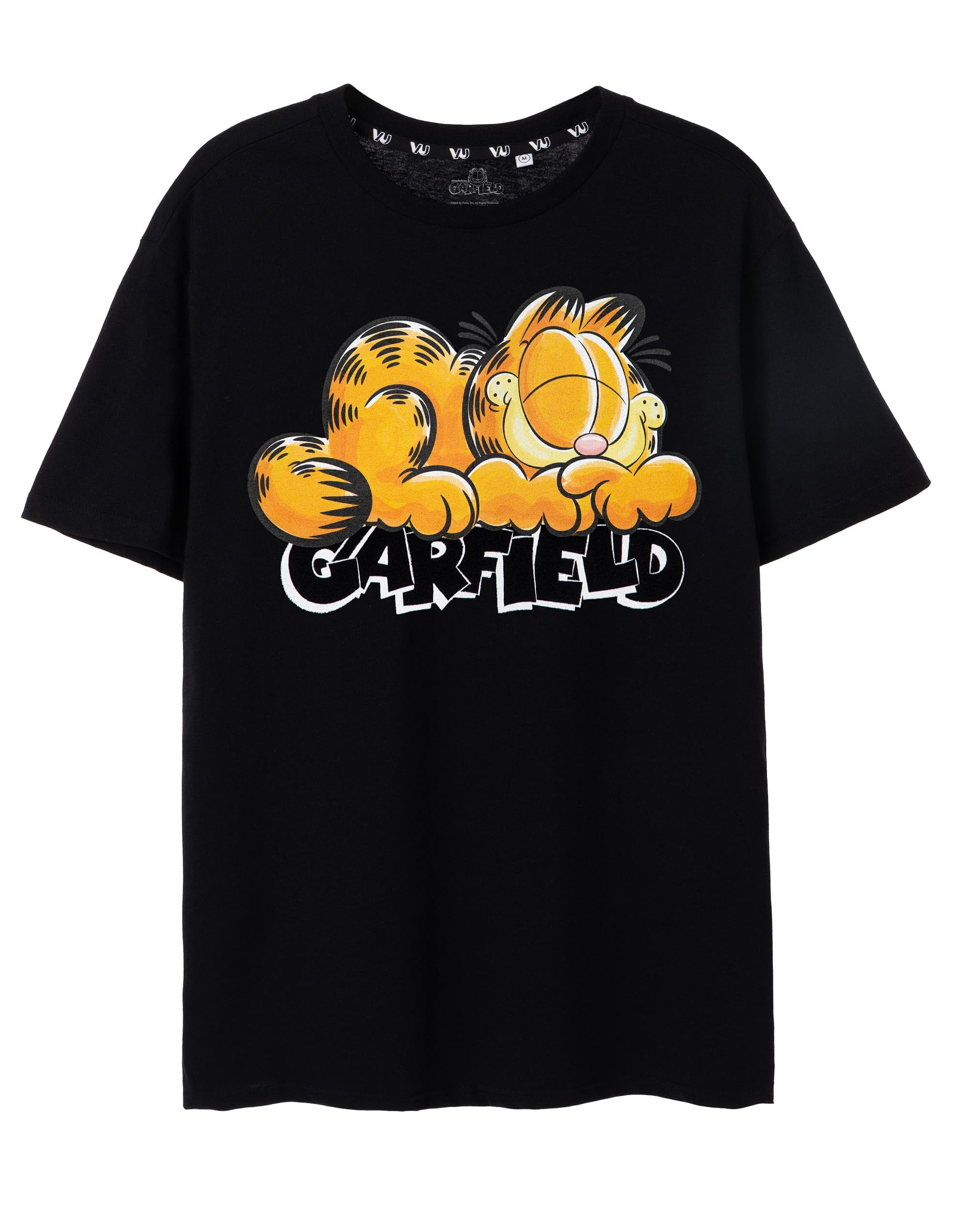Garfield Mens T-Shirt in Black | Sleeping Short Sleeve Top for Adults | Lightweight Retro Cartoon Graphic Tee | Series Movie 90s Nostalgic Merchandise Gift for Men