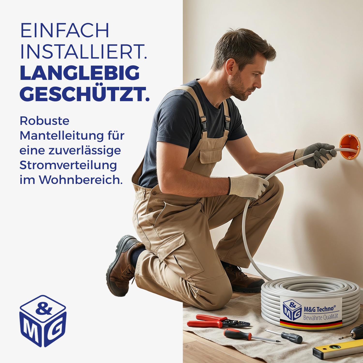 M&G Techno NYM-J 5x1,5 mm² Stromkabel 5 Polig NYM Kabel 5 adrig Mantelleitung Erdkabel Elektrokabel Feuchtraumkabel elektrische Leitung 25m