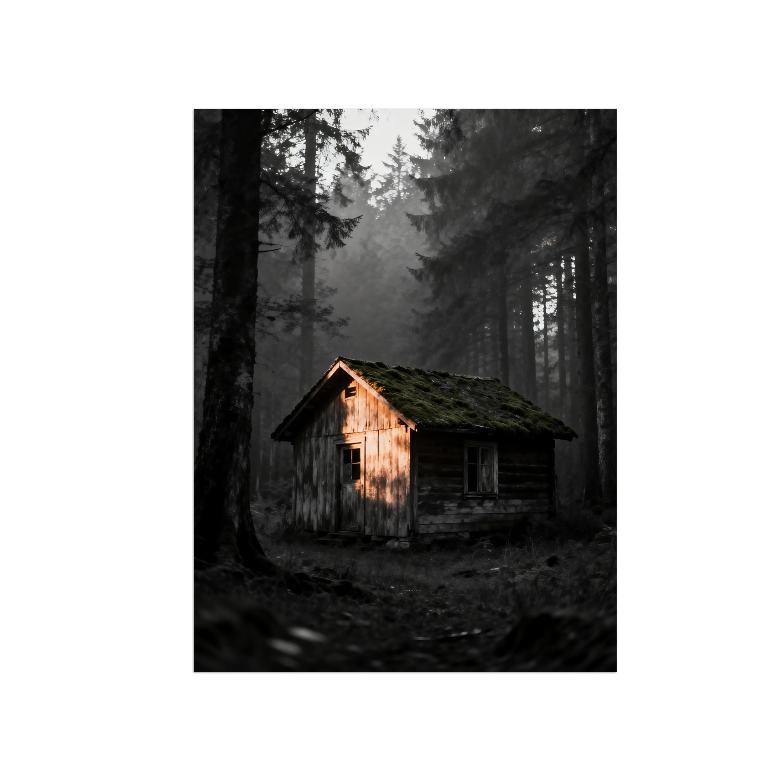 OZPWBVY Black and White Landscape Print Painting-Forest House-Minimalist Canvas Wall Art Picture for Home Decor 16x20in 40x50cm Unframed