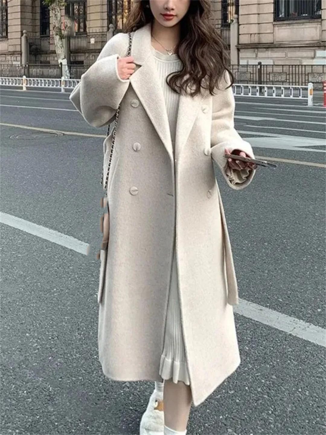 Abrigo de lana suelto para mujer, abrigo largo con cinturón, abrigo cálido para mujer