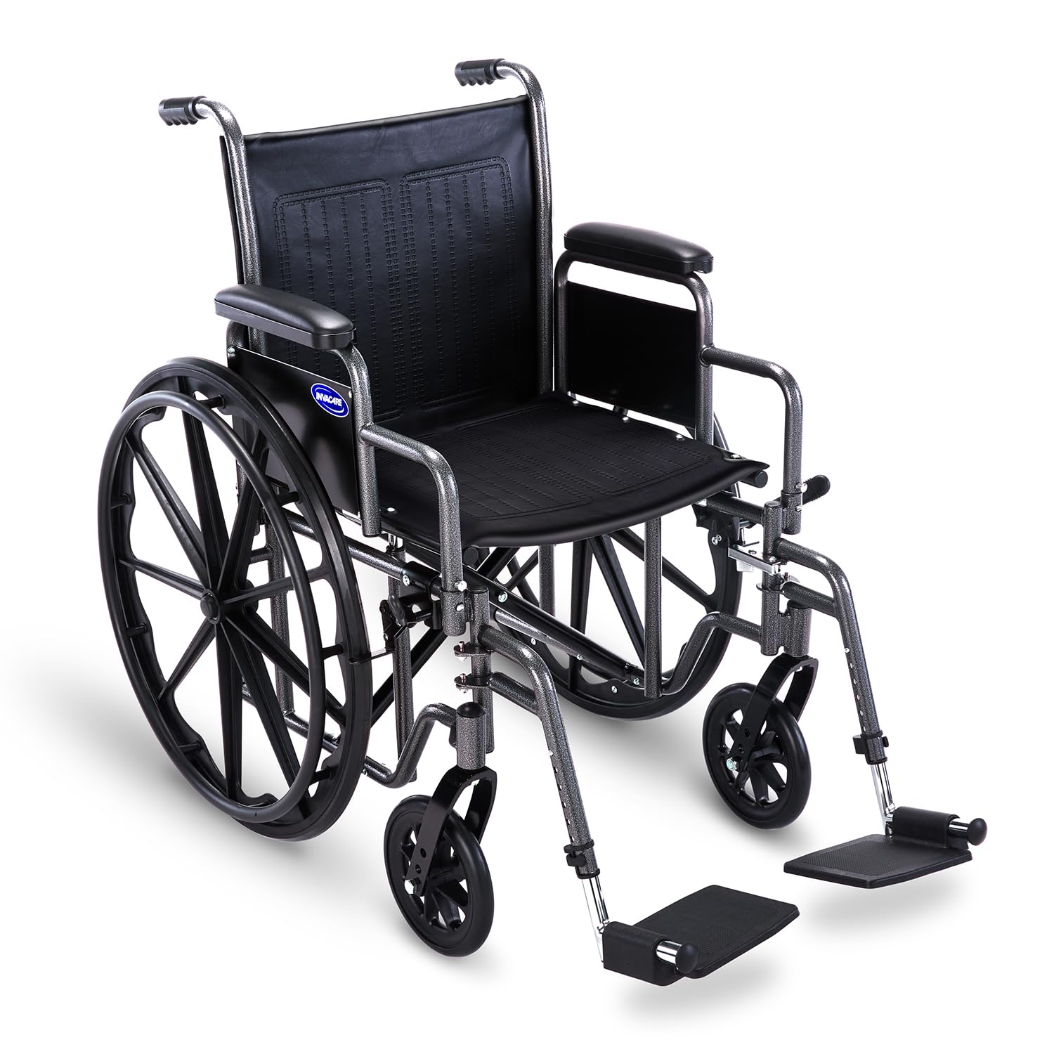 invacare wheelchairs for adults, removable padded l-shaped desk arms, swing-away footrest, portable folding lightweight wheel chair, vinyl upholstery, 18 inch seat, essential ex1 manual wheelchair