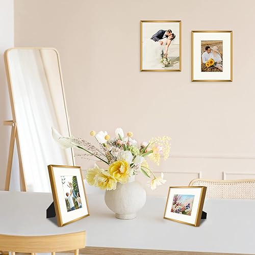 Miniatura 5 de Golden State Art - Marcos de fotos de metal de 8 x 10 pulgadas con paspartú para fotos de 5 x 7 - Juego de 4 portarretratos de aluminio de 8 x 10