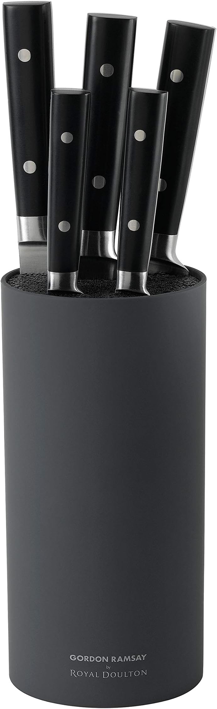 Royal Doulton Gordon Ramsay 40023769, 6 Piece Knife & Block Set, Charcoal Grey, Stainless Steel, Black, 23cm