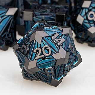 7PCS Metal DND Dice Set Black Blue D&D Dice with Box, Debris RPG D and D Dice Dungeons and Dragons Role Playing Game Polyhedral Dice Set D20 D12 D10 D8 D6 D4
