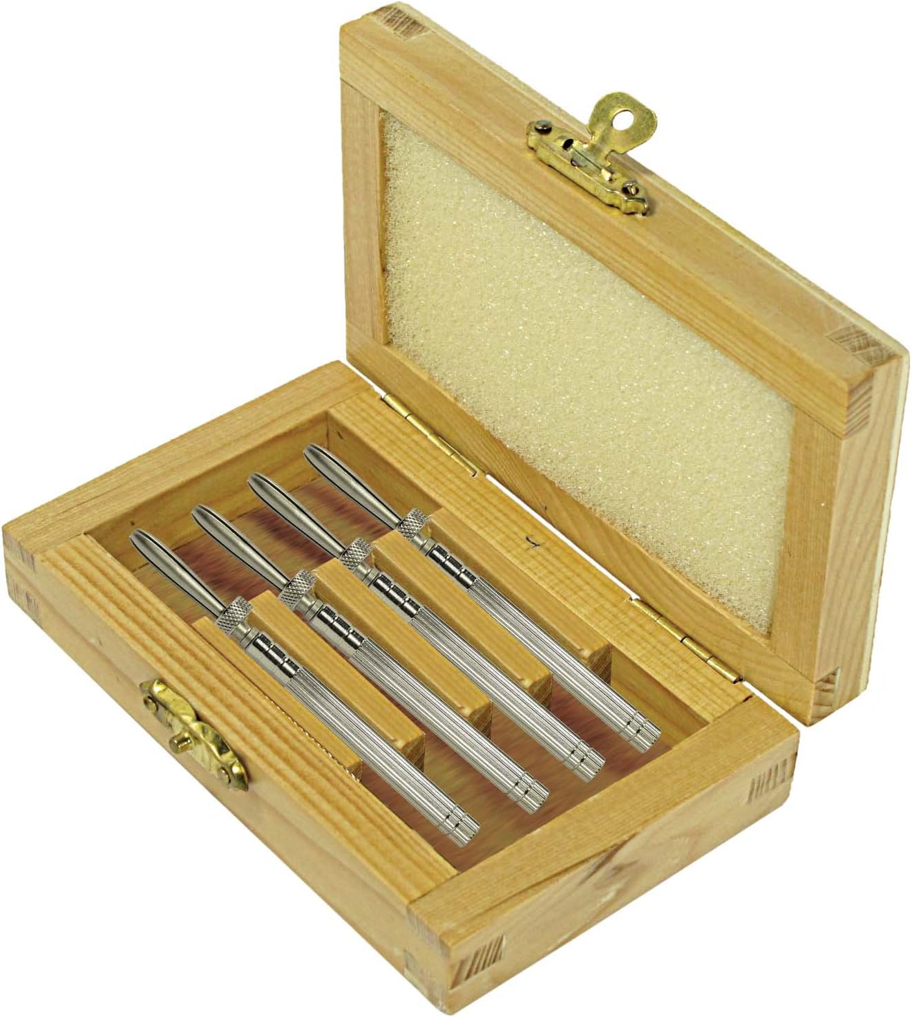 SE 4Piece Sliding Pin Vise Chuck Set with Wooden Storage