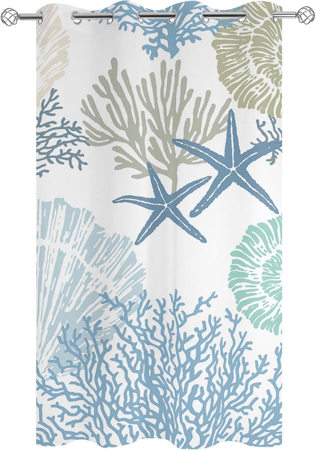 Outdoor Curtains for Patio Waterproof Nautical Coastal Ocean Coral Indoor/Outdoor Curtain Beach Themed Blue Teal Privacy Curtain Sun Blocking Grommet Drapes for Pergolas Gazebo Porch 2 Panel 54x84