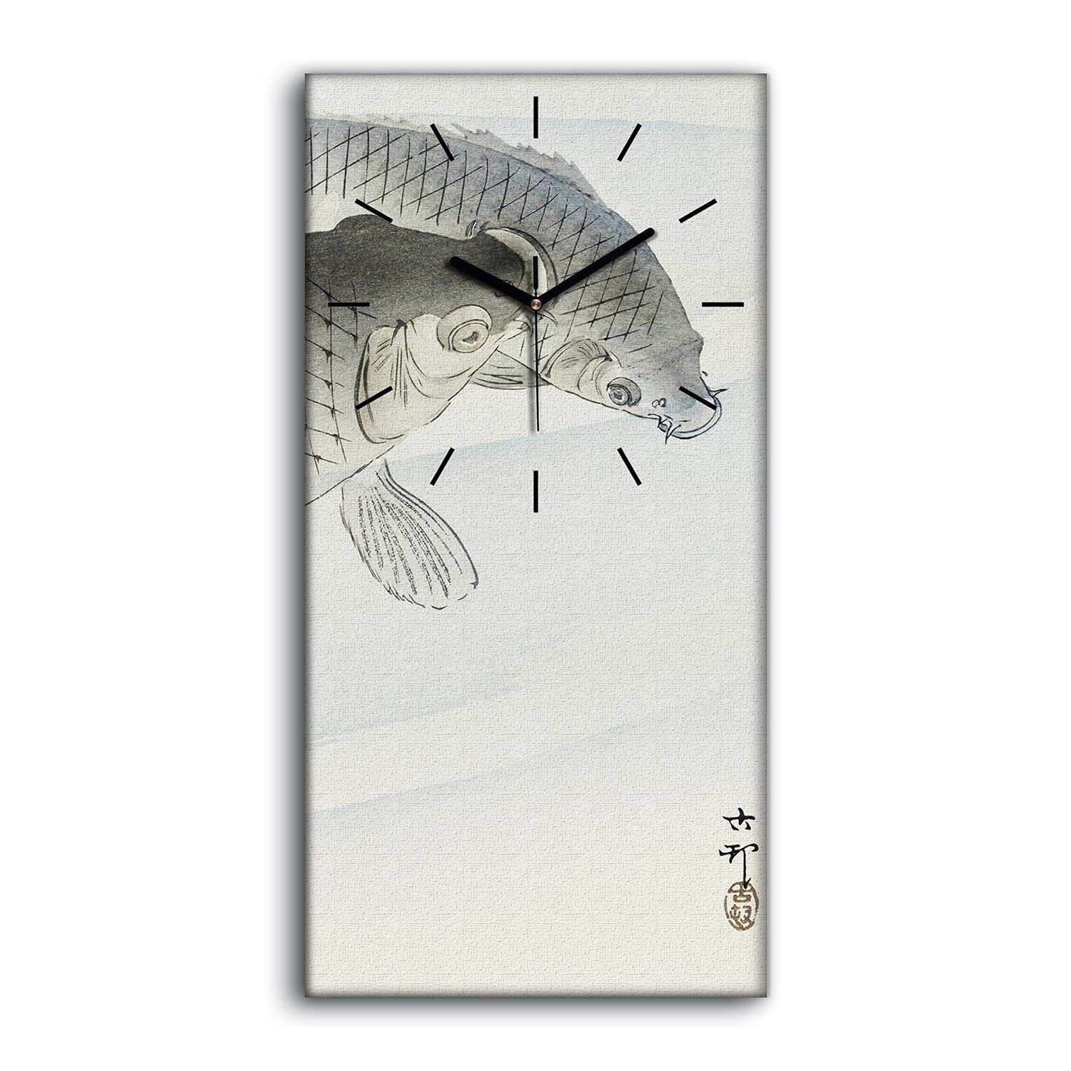 Horloge sur Toile Anti-Bruit : Solution Déco Silencieuse 30x60cm Motif Poisson