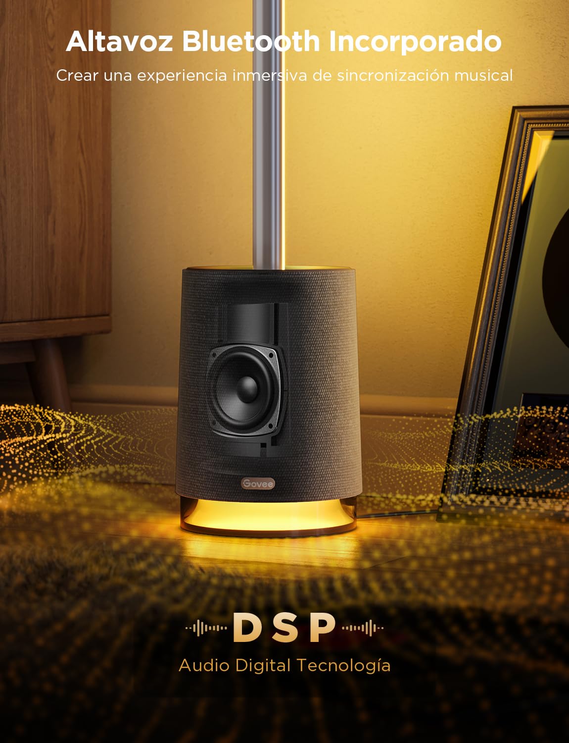 Govee Lámpara de Pie Pro, 2100LM RGBIC Lámpara LED Funciona con Alexa, Gris | 2200-6500K, Altavoz Bluetooth y Ruido Blanco, 16 Millones de Colores, 81 Modos de Escena, Sincronización Musical, Para Salón