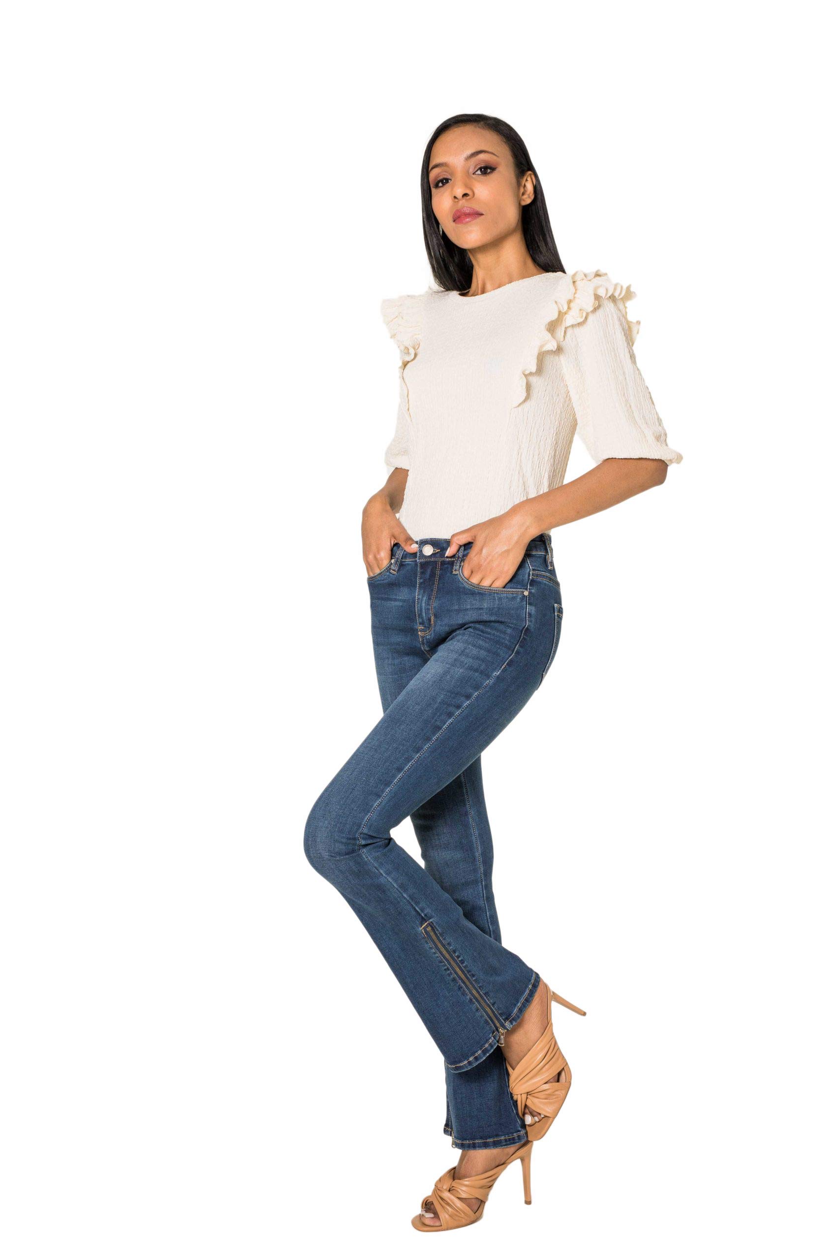 Nina Carter P151 Jeans da donna Flared Bootcut zip look usato jeans svasati