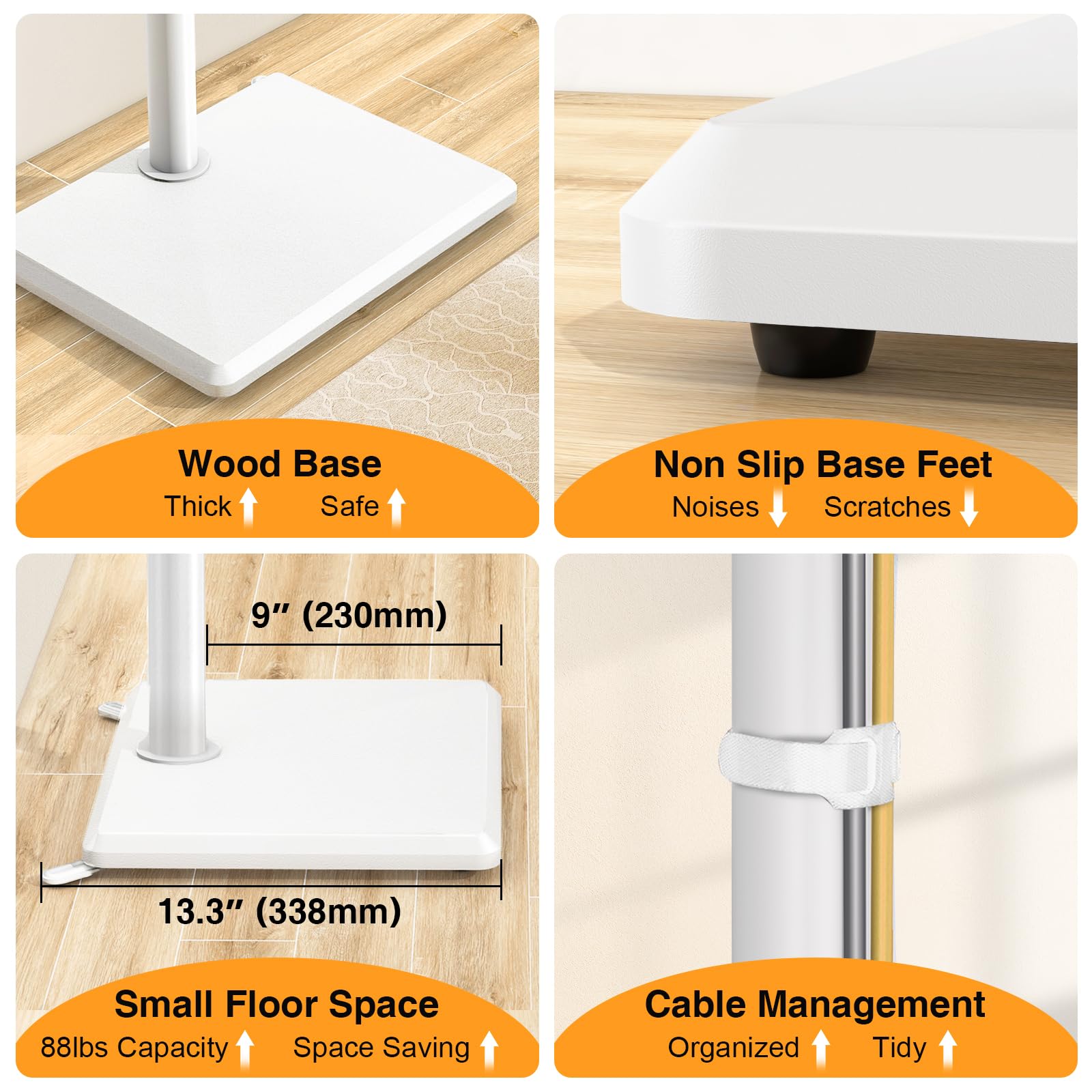TVON Supporto TV da pavimento con supporto per la maggior parte dei televisori piatti/curvi da 32-60 pollici fino a 39,9 kg, supporto TV regolabile in altezza con base in legno, supporto girevole per