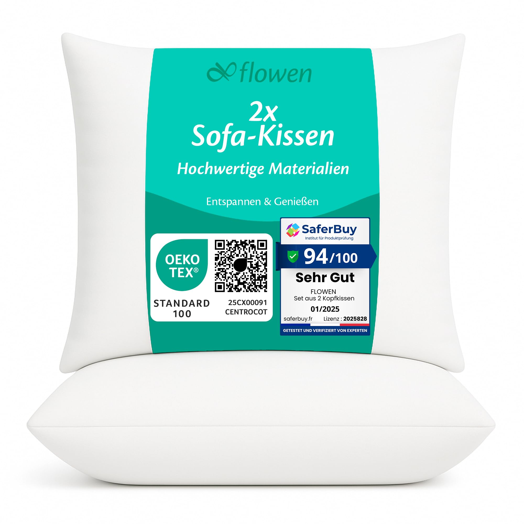 Flowen Kissen 35x35 Kopfkissen 2er Set Dekokissen für Bett und Sofa Innenkissen Hypoallergene Sofakissen Anti-Milben Weiche Zierkissen mit Kissenbezug Mikrofaser Abnehmbar und Waschmaschinenfest