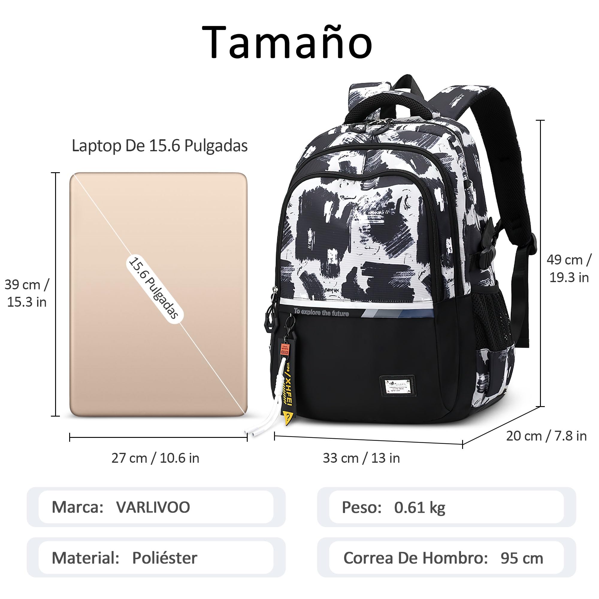 VARLIVOO Mochila Escolares Niños Casual Mochilas Estudiantes Ligera Mochila Portátil Hombre 15,6" Adolescentes Bolsa de Escuela Juveniles Bolsas Colegio Viaje Impermeable Poliéster Daypack Grafiti B
