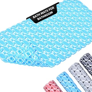 Shower Mat Bathtub Mat Non Slip for Bathroom, Bath Mat for Tub with Suction Cups, BPA-Free Shower Mats for Inside Shower, Machine Washable Rubber Shower Anti Slip Mat with Drain Holes, Blue