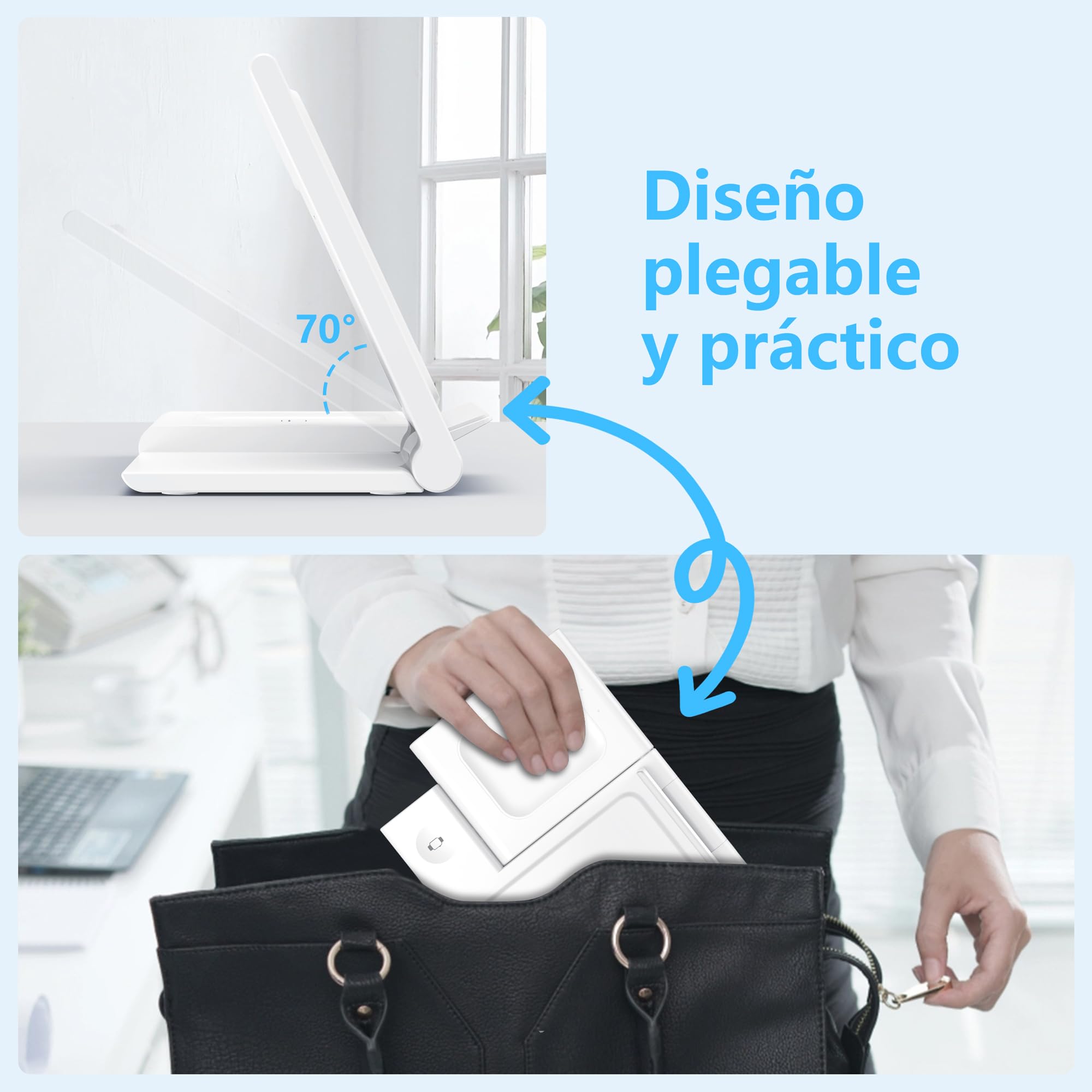 Cargador Inalámbrico 3 en 1 para iPhone 17/16/15/14/13/12, Estación de Carga Rápida 15W para Apple Watch Ultra/SE/Serie y AirPods Pro, Base Plegable de Escritorio y Mesilla