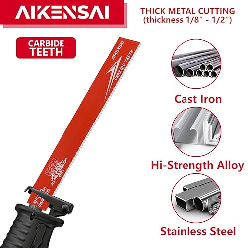 Miniatura 8 de Paquete de 3 hojas de sierra de carburo 8TPI de 6 pulgadas para sierra recíproca de carburo de metal grueso para hierro fundido y acero aleado,