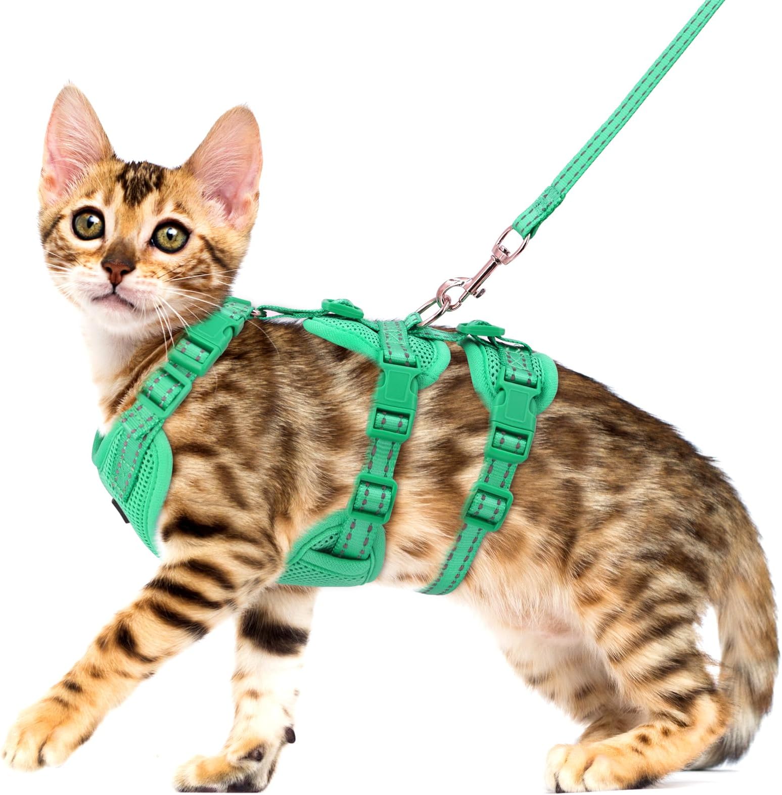 Fully Escape Proof Cat Harness and Leash Set for Walking, Adjustable Soft Kitten Vest with Reflective Strip for Small Medium Large Adult Cats, Breathable Kitty Harness,Blue M