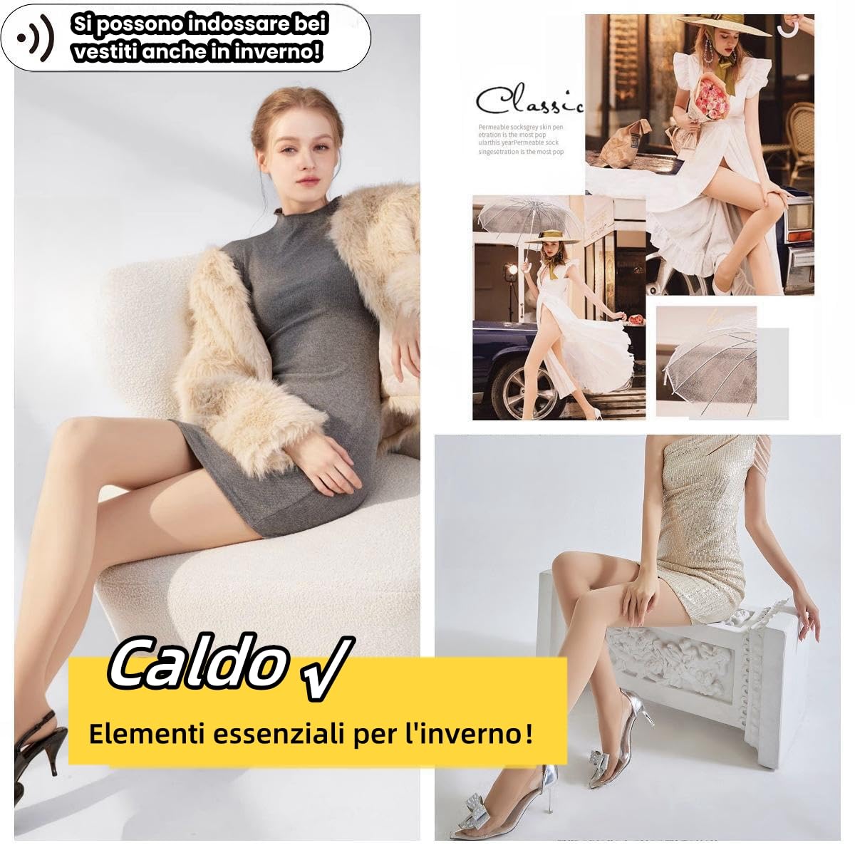 Arkim Collant Termici Donna S/M/L (Linea di cucitura del cavallo) Calze Termiche Donna invernali, collant felpati donna effetto velato trasparente collant foderati in pile