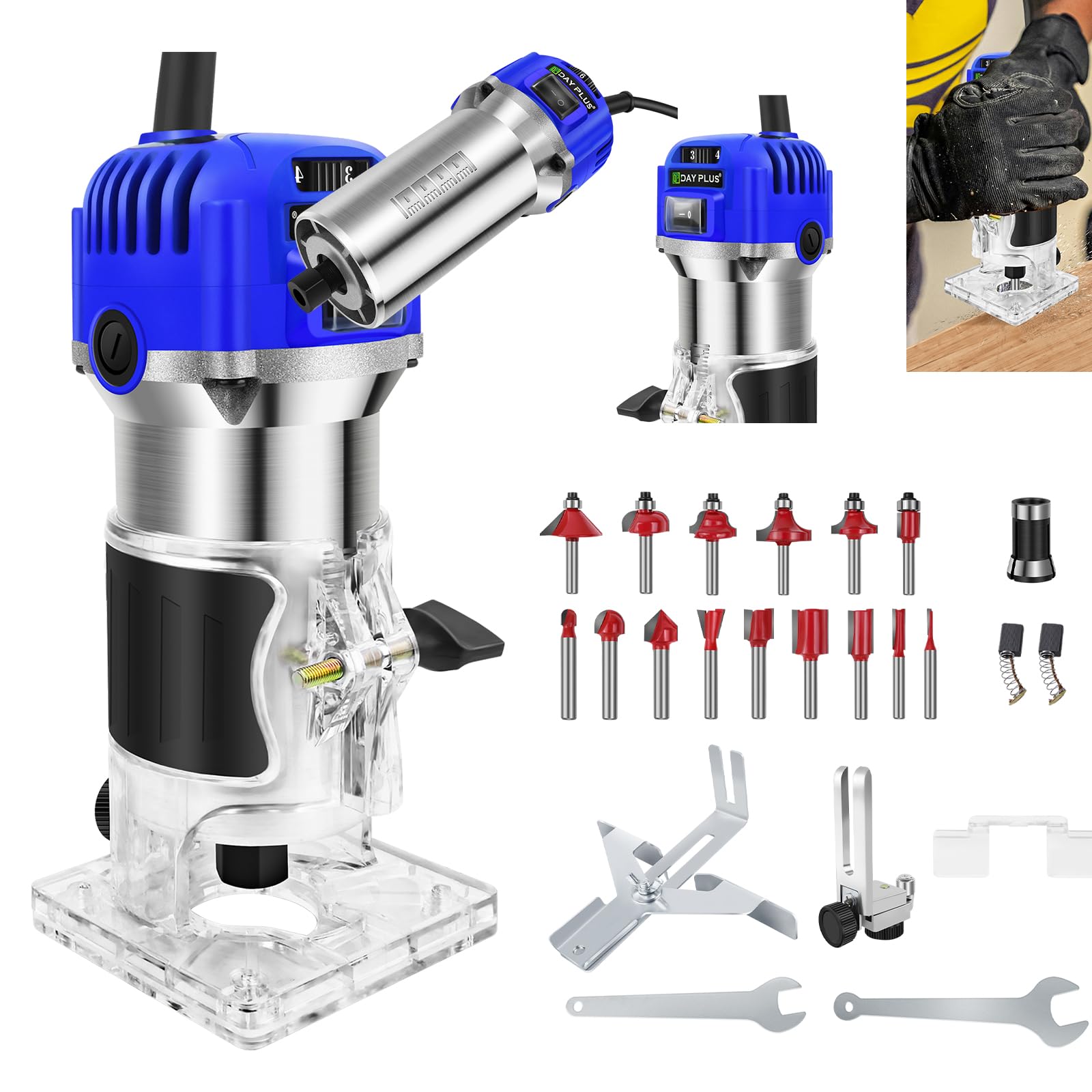 Router da tavolo con 15 frese, fresatrice elettrica per legno, lavorazione del legno, fresa a mano per artigianato/taglio curva/fessure per legno