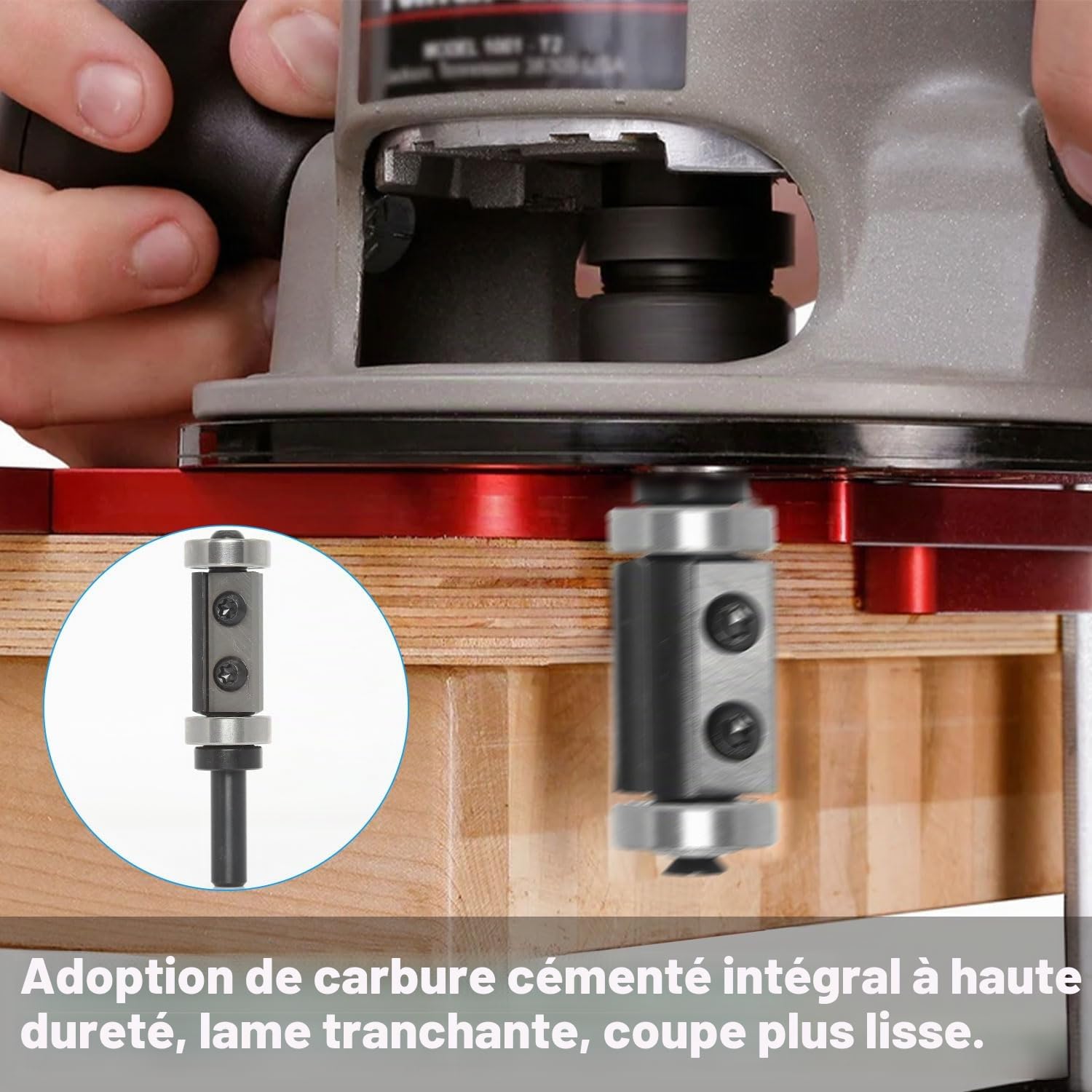 Fraise Defonceuse 8mm, Fraise Affleurante à Plaquettes Réversibles, Fraise a Copier avec Roulement à Billes, avec 2 Fraise à Lamer Remplaçables, Outil de Fraisage pour l'éboutage du Bois (1)