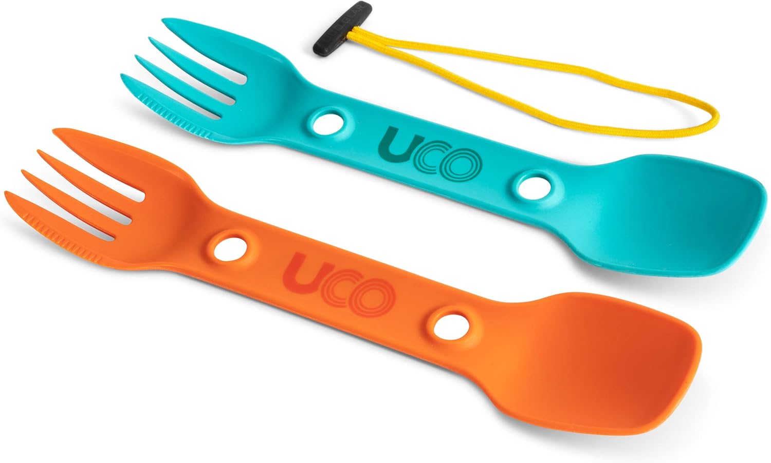 UCO Utility Spork 3-in-1 Spoon Fork Knife 2-Pack for Camping Backpacking - Gold/Sky Blue Durable Nylon
