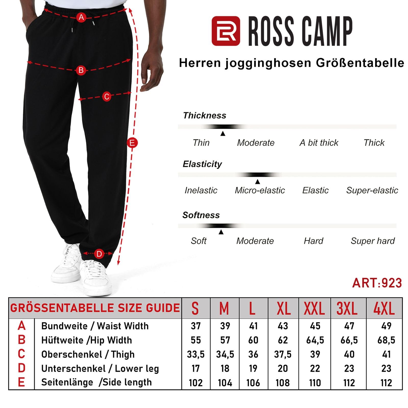 ROSS CAMP Męskie spodnie do biegania, długie spodnie sportowe z bawełny, spodnie rekreacyjne, treningowe, spodnie dresowe, joggery, szerokie, nowoczesne