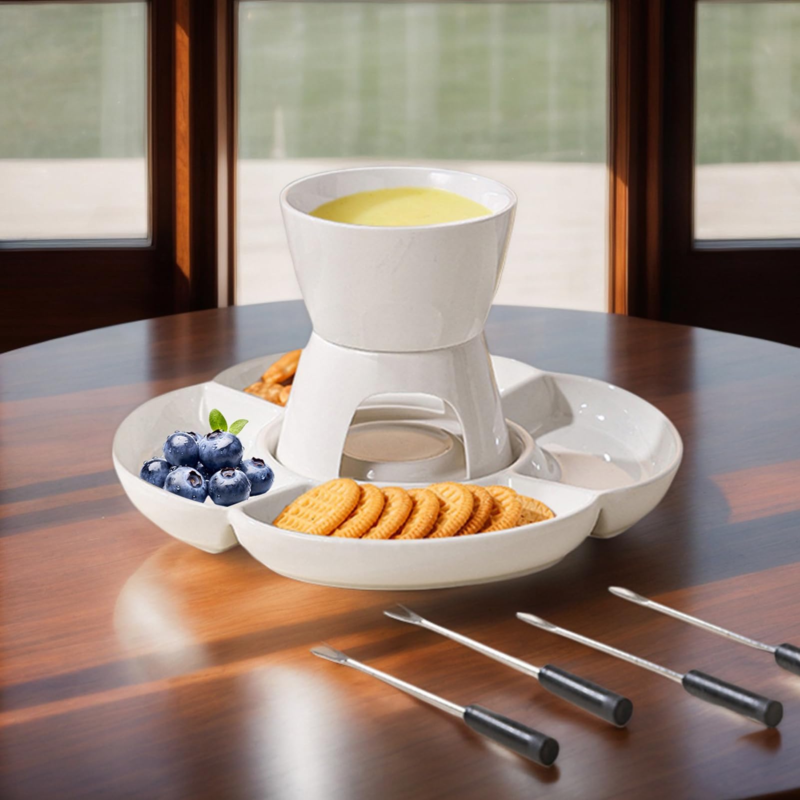 Set per Fonduta Pentola Ceramica, Riscaldamento Candela, Forchette Fonduta,