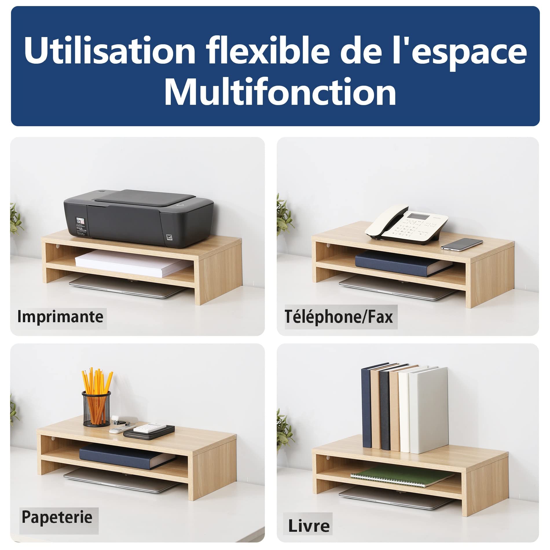 FITUEYES Réhausseur d'Écran en Bois Support d'Ordinateur 54x25,5x14cm FDT205401WO
