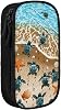 Turtles on the Beach Print Pencil Case, Black High-Capacity Pen Pencil Pouch Stationery Organizer with Pen Slots & Pouches for School Travel Makeup