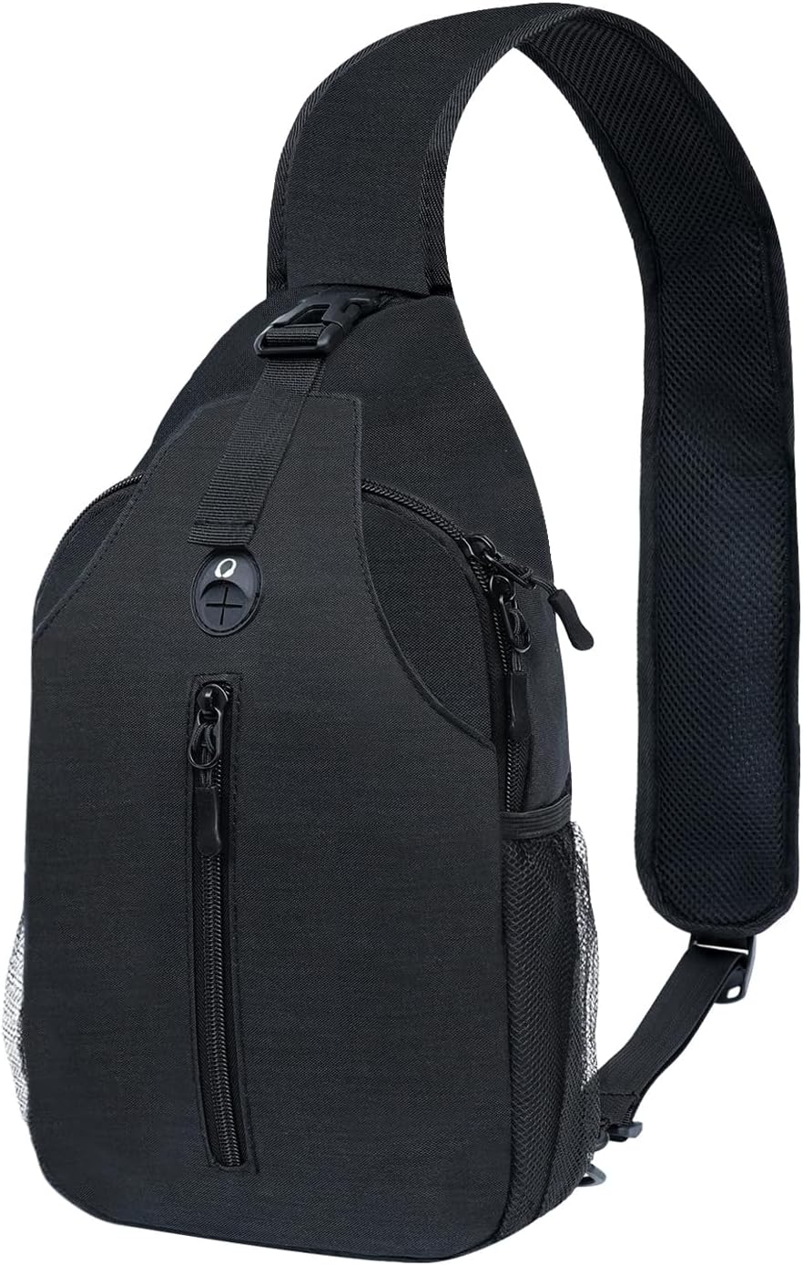 Sling-Bag Crossbody-Bag Women-Men Backpack-Daypack - Hiking Chest Travel with Water Bottle Pocket Adjustable Strap Multiple Layers Black
