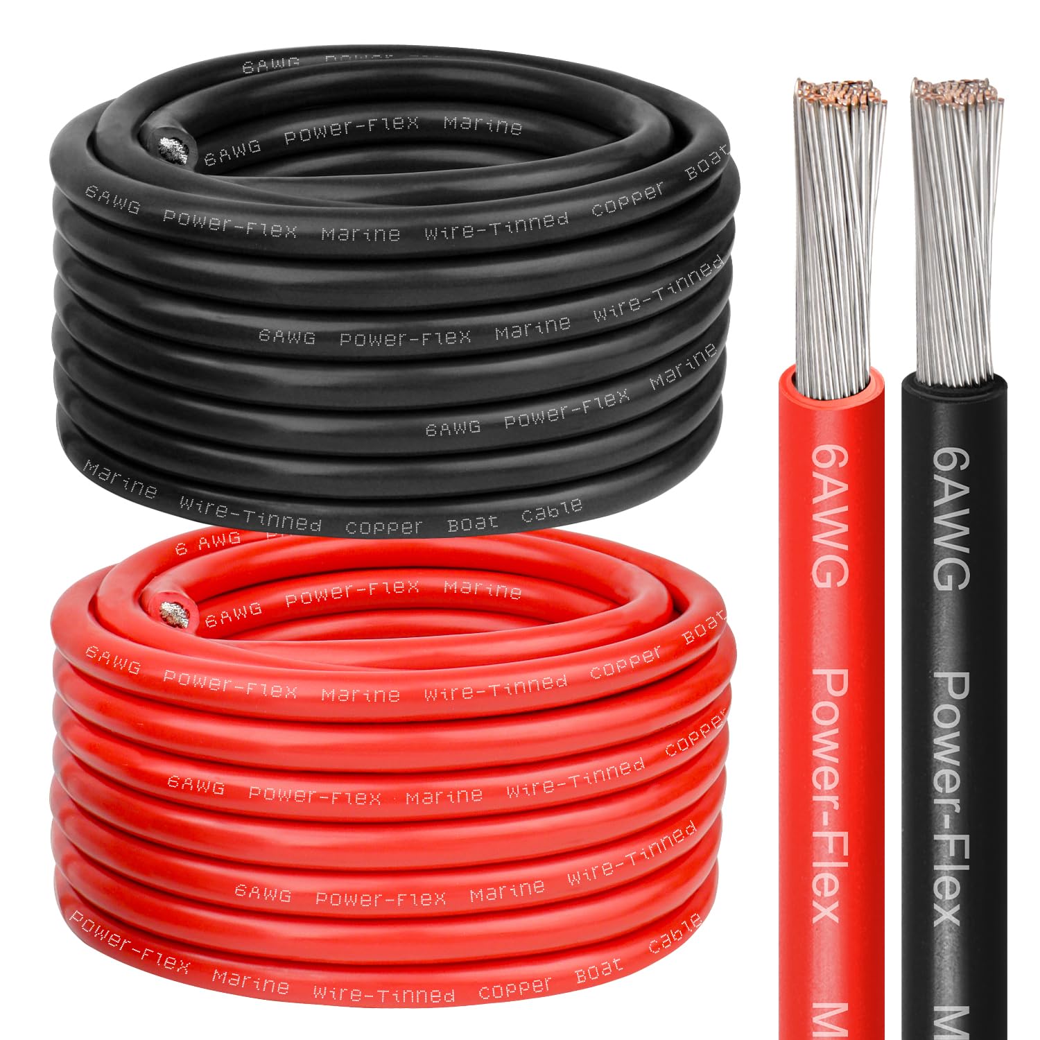 6 Gauge Marine Wire, 6 AWG Tinned Copper Electrical Wire, Boat Cable for Automotive, Solar, Car Audio, Trailer, Camper & Marine Wiring(6 AWG, 25FT Red