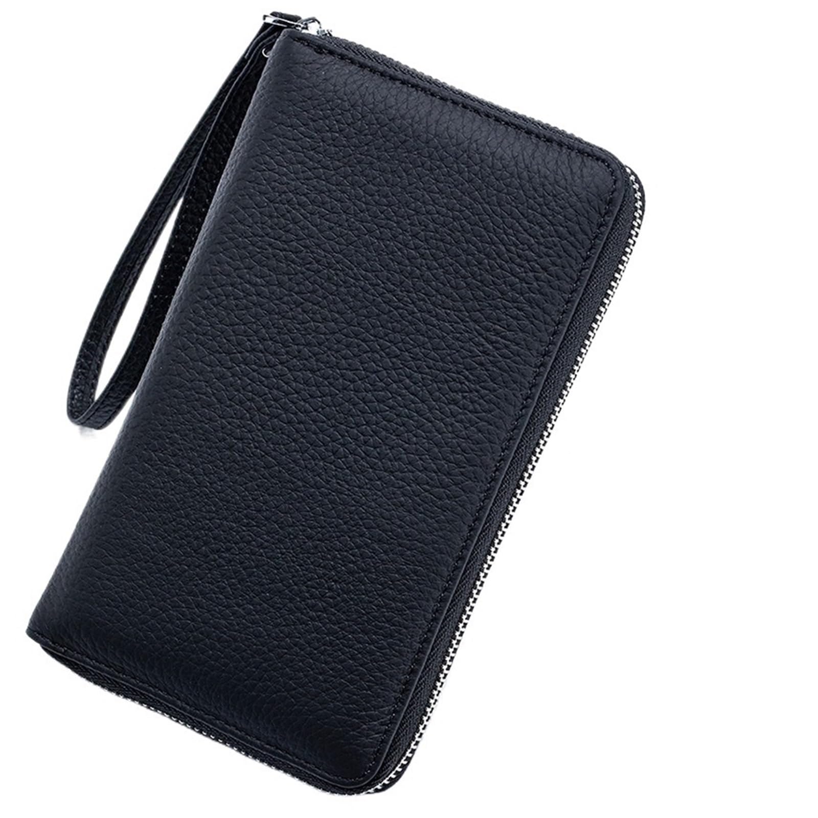 Custodia for passaporto da viaggio in vera pelle, portafoglio lungo, porta carte, monete in di vacchetta, portadocumenti per Documenti di Viaggio(Black)