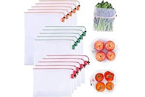 gogooda Reusable Produce Bags (Set of 15) - Machine Washable See-Through Mesh...