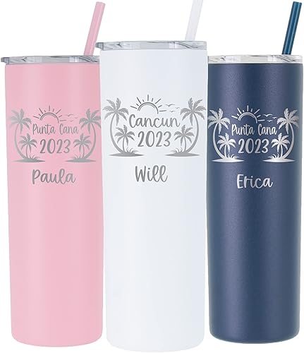 Miniatura 2 de AVITO Regalo personalizado para vacaciones en la playa, grabado con láser, aislado al vacío, vaso de 22 onzas con tapa y pajita, vaso de palmera,