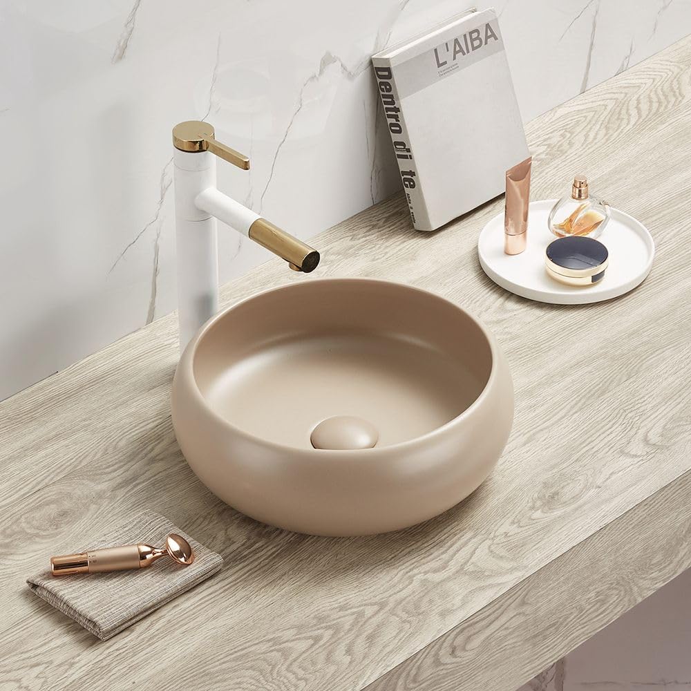 Milano Sand Elements Round Countertop Bathroom Basin Sink - 360Mm