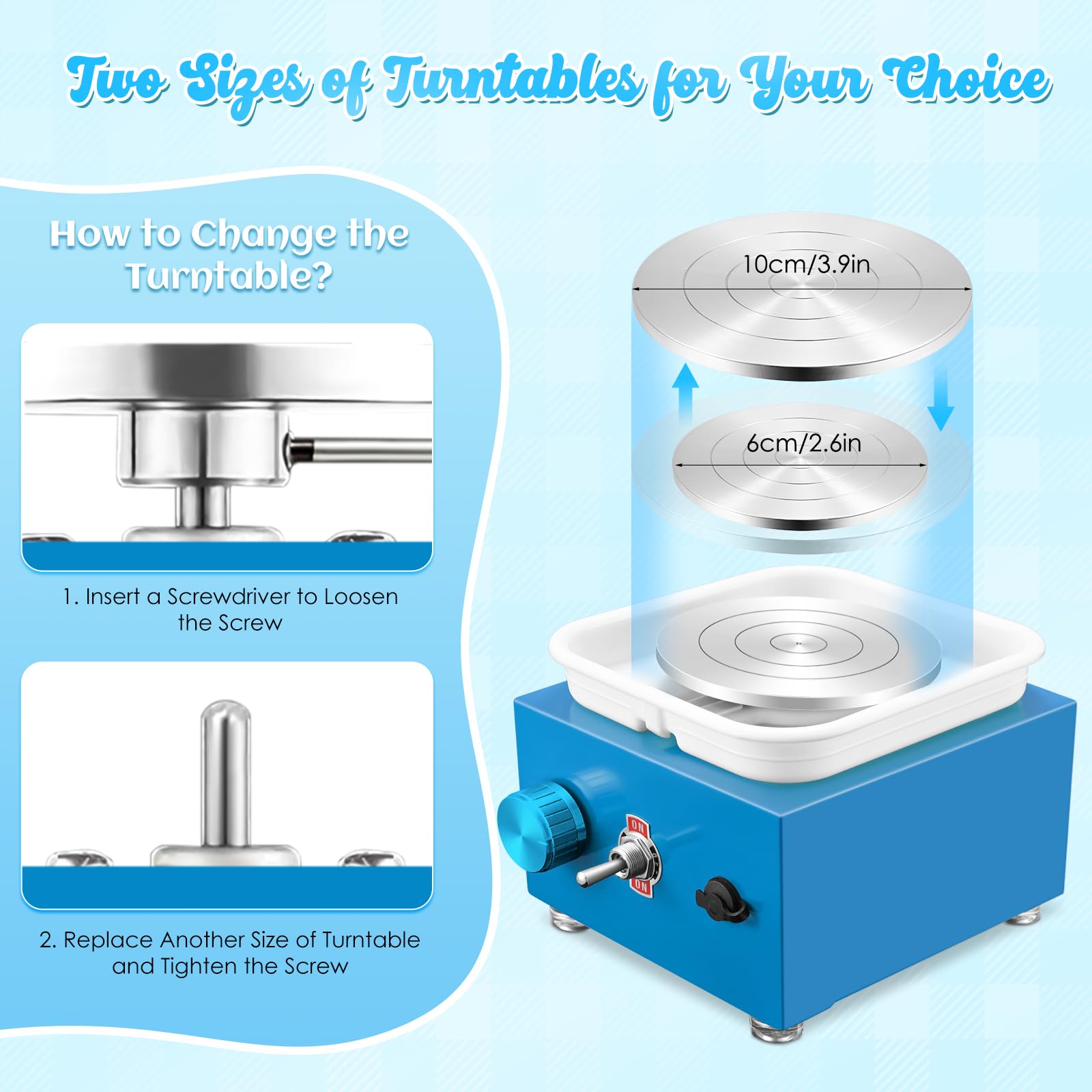 Mini Rueda de Cerámica, 2000RPM Máquina Eléctrica de Cerámica con Lavabo Extraíble de ABS y Placas de 10/6,5 cm y para cerámica de Arcilla, Kit Ceramica para Niños, Adultos Y Principiantes