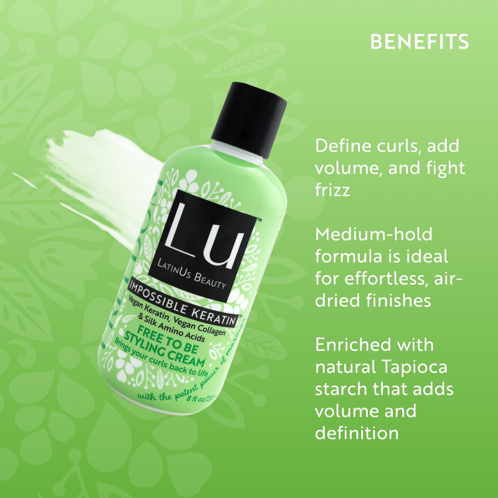 Lu LatinUs Beauty Free To Be Crema per pettinare il massimo volume con benefici antiossidanti di Moringa e Keratina Vegana | Crea consistenza e corpo in capelli piatti e fini, fissaggio medio (8 oz)