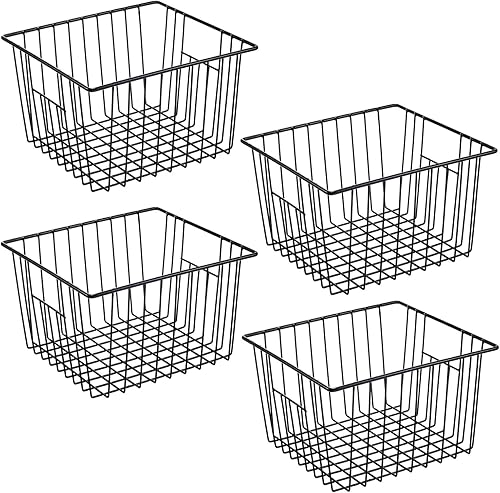GEDLIRE Cestas de alambre de metal para organización de 4 unidades, almacenamiento de despensa doméstica con asas, cestas de congelador para