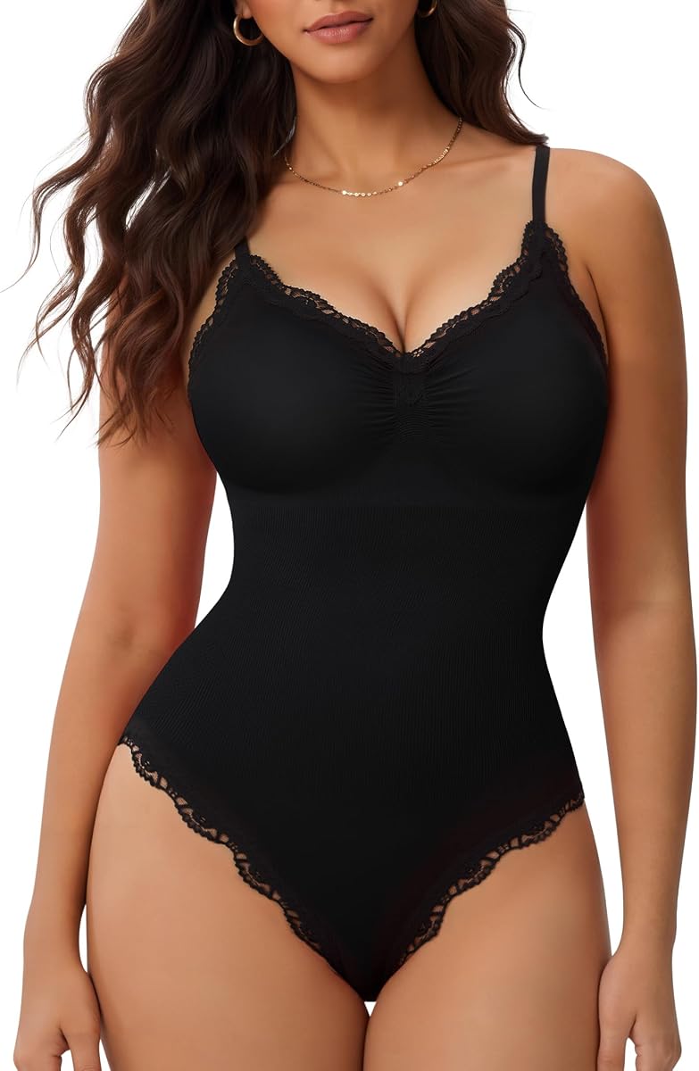 Nebility Bodysuits for Women Lace Bodysuit Thong Shapewear Tummy Control Sleeveless Going Out Cami Tank Tops Body Suit