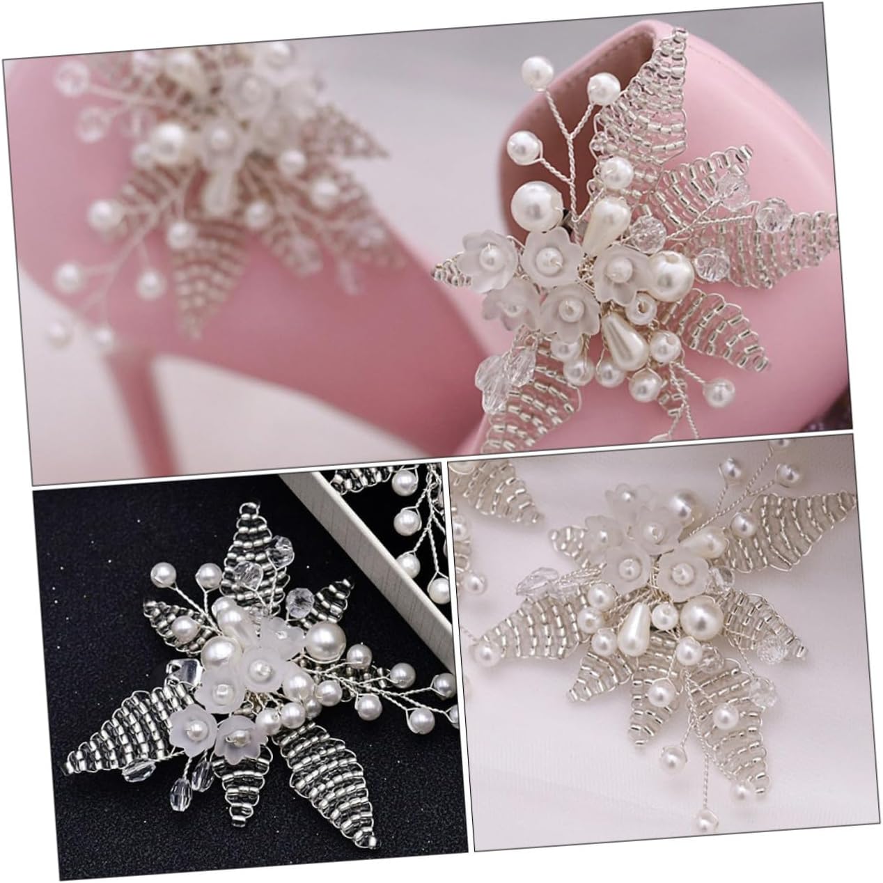 LIFKOME Pearl Flower Shoe Buckles Decorative Shoe Clips DIY Charming Floral Accessories for Women Wedding Party Performance