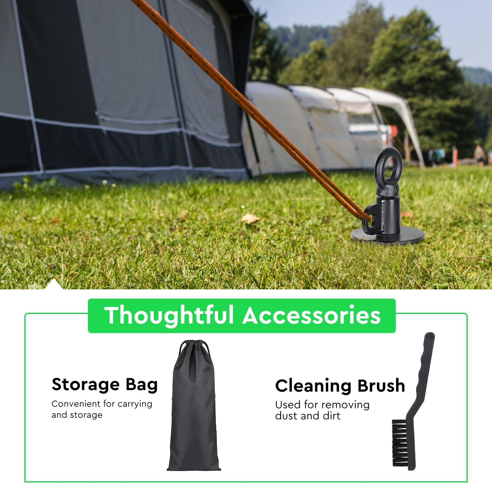 SWAWIS Piquet d'attache pour Chien Noir 38cm avec Anneau Rotatif à 360°, pour Chiens Pesant Moins de 100kg, avec Brosse de Nettoyage et Levier, pour Camping Plage Pelouse, sans Enchevêtrement