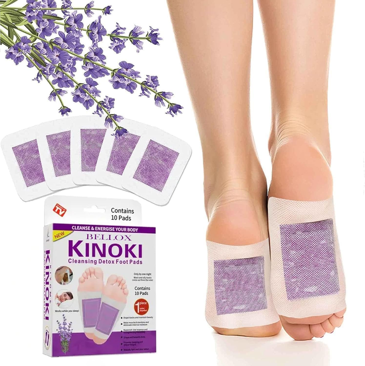 Kinoki Cleansing Detox Foot Patches 10 Adhesive Pads Kit Natural Unwanted Toxins - Foot Protector Removes Toxins from Body Pack of (1) (Lavender)