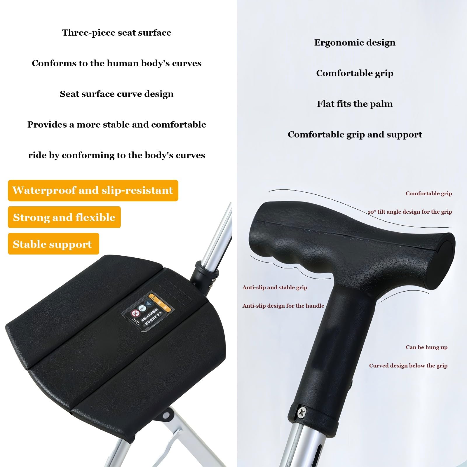 Bastón Plegable Y Ligero De 3 Patas con Asiento Ideal para Caminar Y Disfrutar De Deportes Al Aire Libre para Personas Mayores Y Adultos