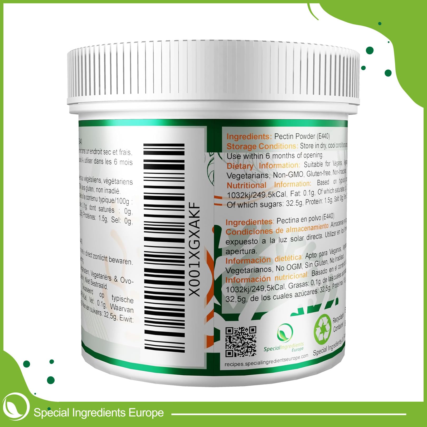 Special Ingredients Pectine 250 gr Poudre, Ideal pour Préparer Confitures, Marmelades, Chutneys et Pâtes de Fruits, Qualité Supérieure, Gélifiant, Végétalien Végétarien - 250 grammes