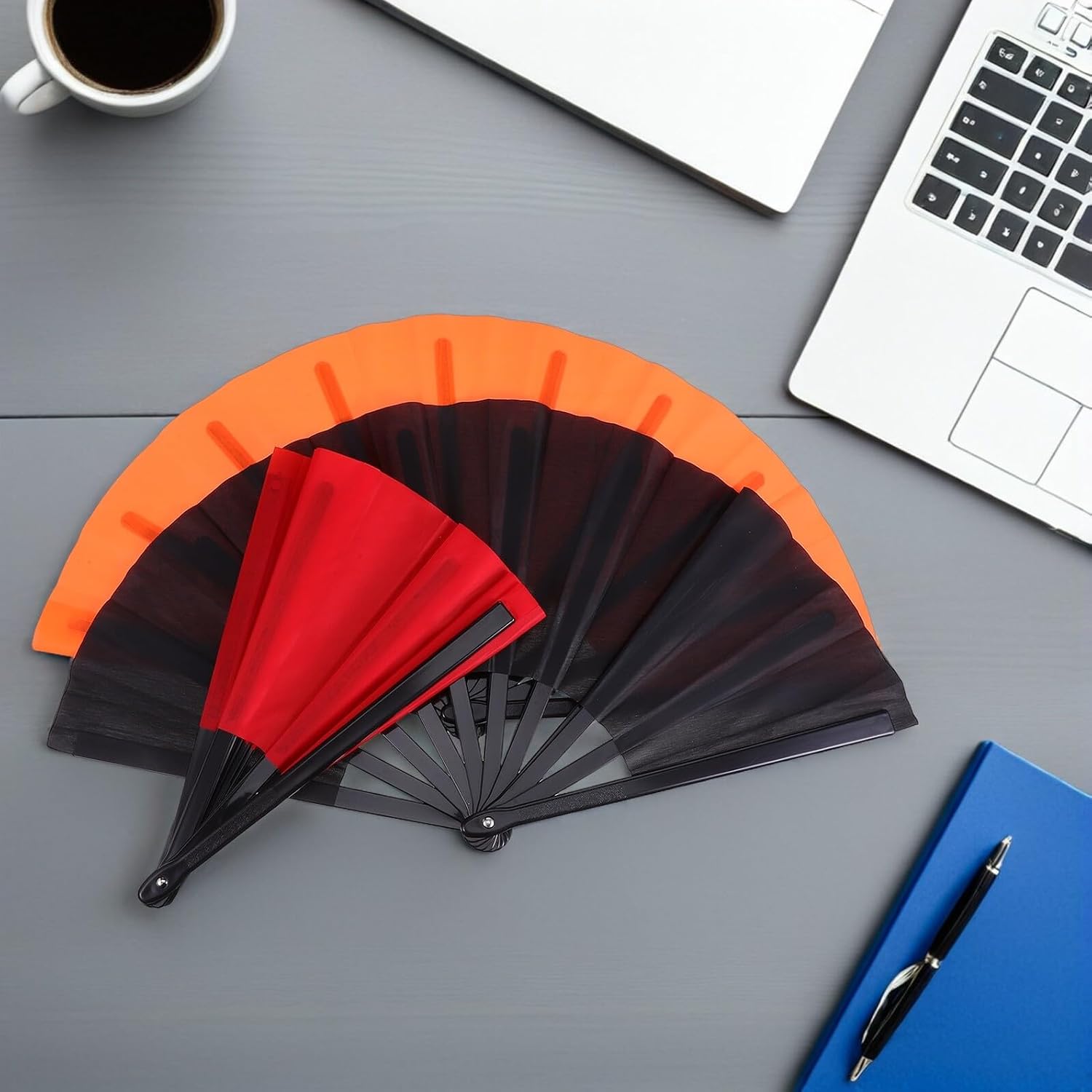 Hemoton Tai Chi Kung Fu Dance Fans 3pcs Foldable Chinese Traditional Fabric Fans with Plastic Ribs for Martial Arts Line Dancing and Fitness Events with Carrying Bag Red Black Orange