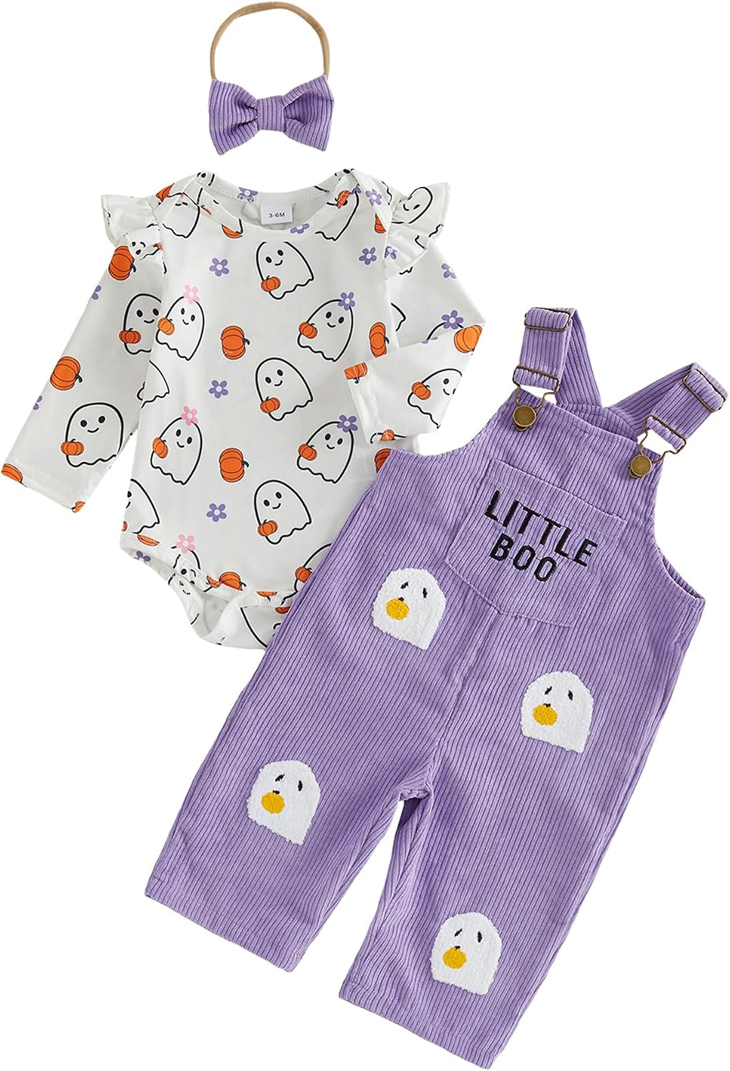 Baby Girls Halloween Outfits Romper Overalls Headband 3Pcs Set