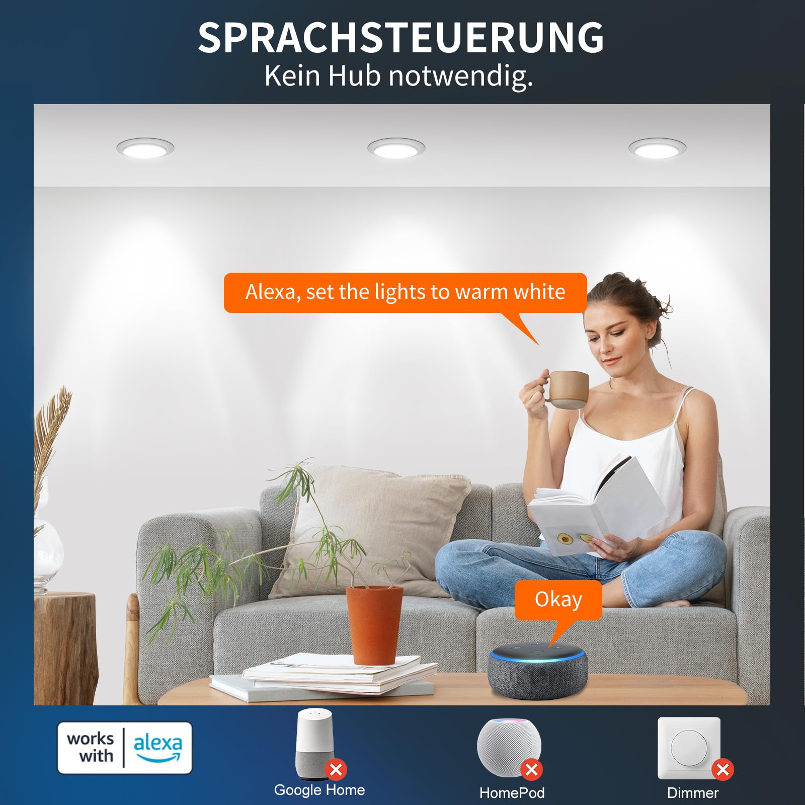 DUSKTEC Einbaustrahler LED Smart 230V 7W Dimmbar mit APP 2700K-6000K Kompatibel mit Alexa 68mm 6er Set