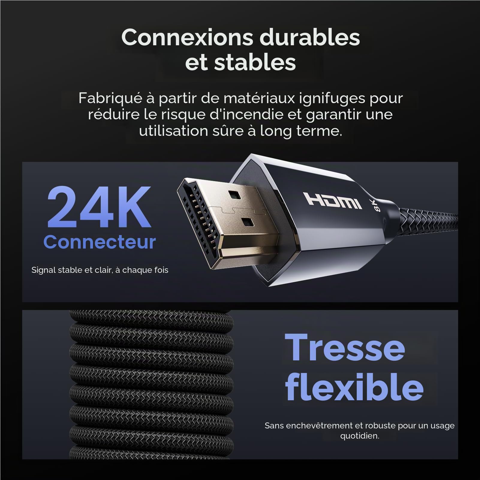 AWOL VISION Câble HDMI 2.1 Certifié 8K 2M, Câble HDMI Ultra Haute Vitesse 48Gbps 8K@60Hz, 4K@120Hz, 2K@144Hz, Compatible avec PS5/Xbox/TV/PC/Projecteur (HC-002)