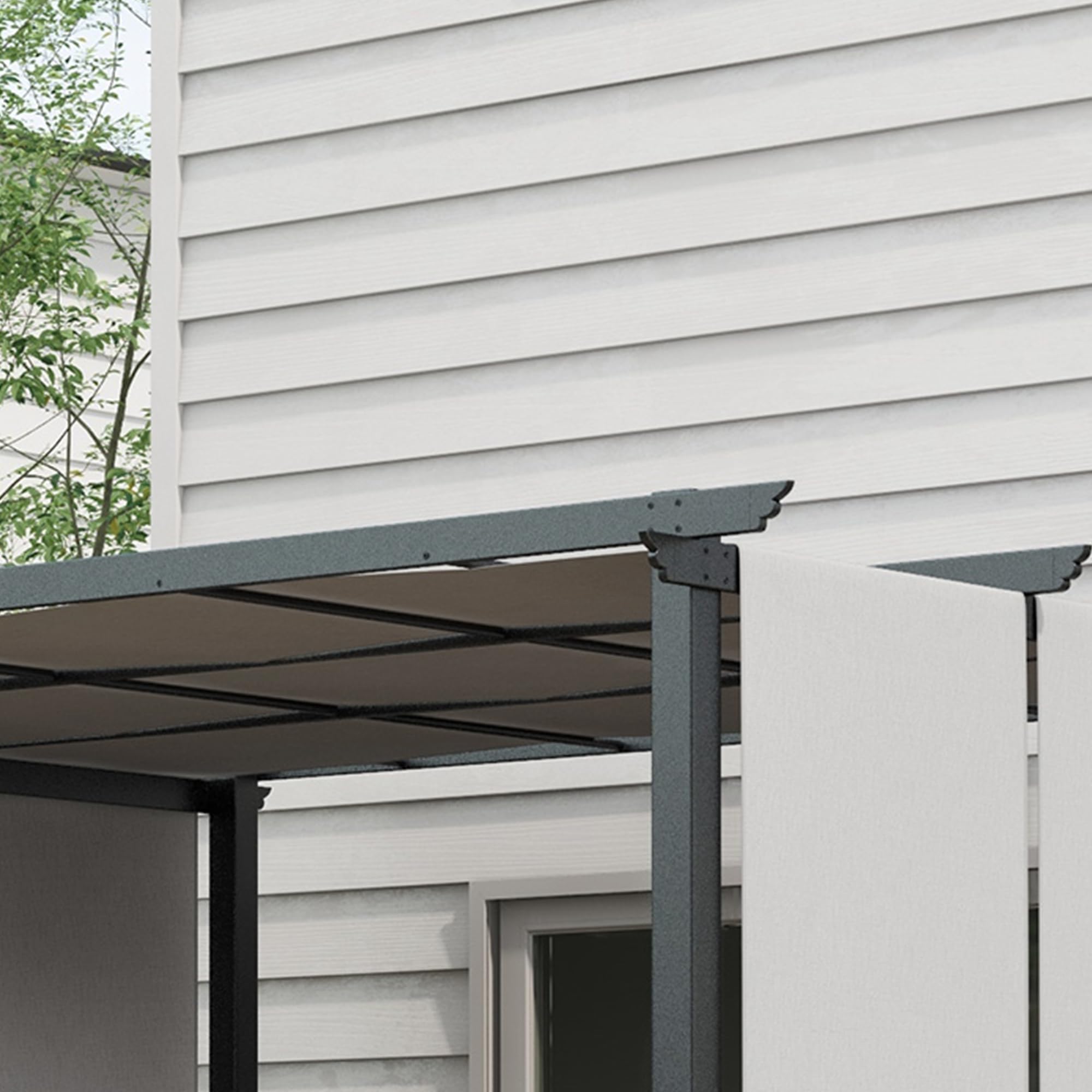 Outsunny Pergola ok. 3,5x3m Pawilon ogrodowy z regulowanym dachem, zadaszenie tarasowe, wolnostojący pawilon stalowy, ochrona przed słońcem na taras i do ogrodu, jasnoszary