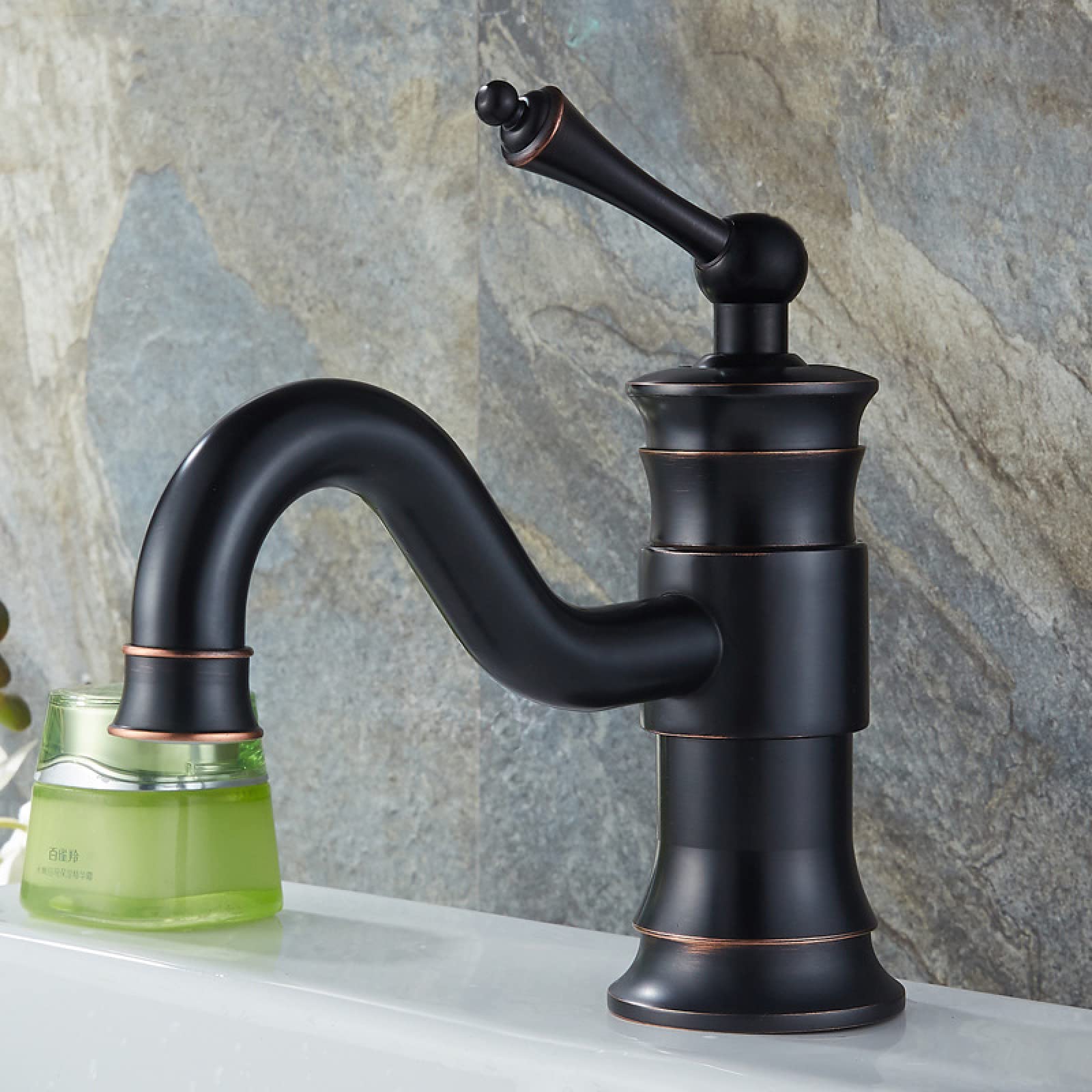 Robinet de lavabo en laiton antique monocommande et eau chaude/froide