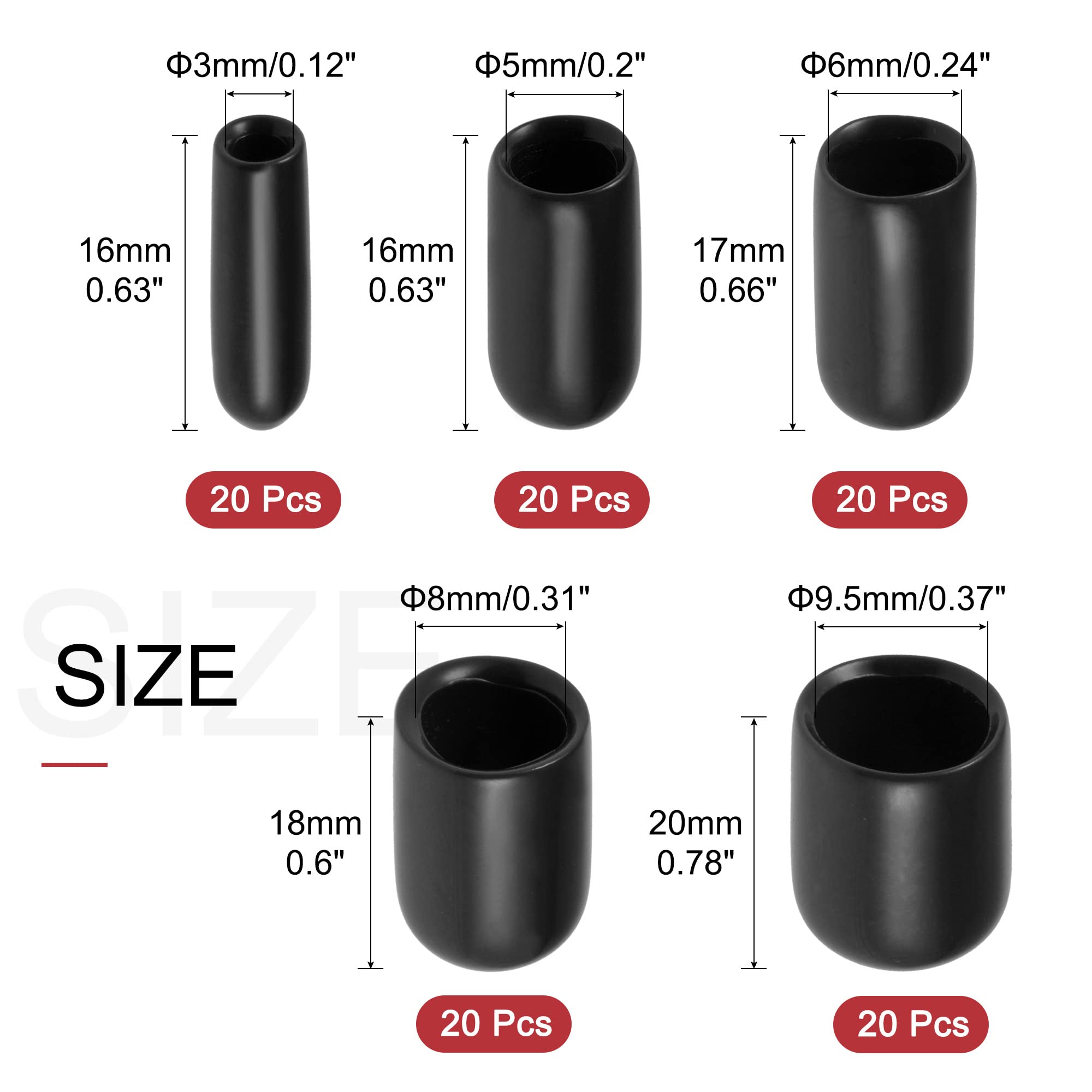 100pcs Round Rubber End Caps 7.5mm ID Bolt Covers Vinyl Screw Protectors, Yellow - View #8
